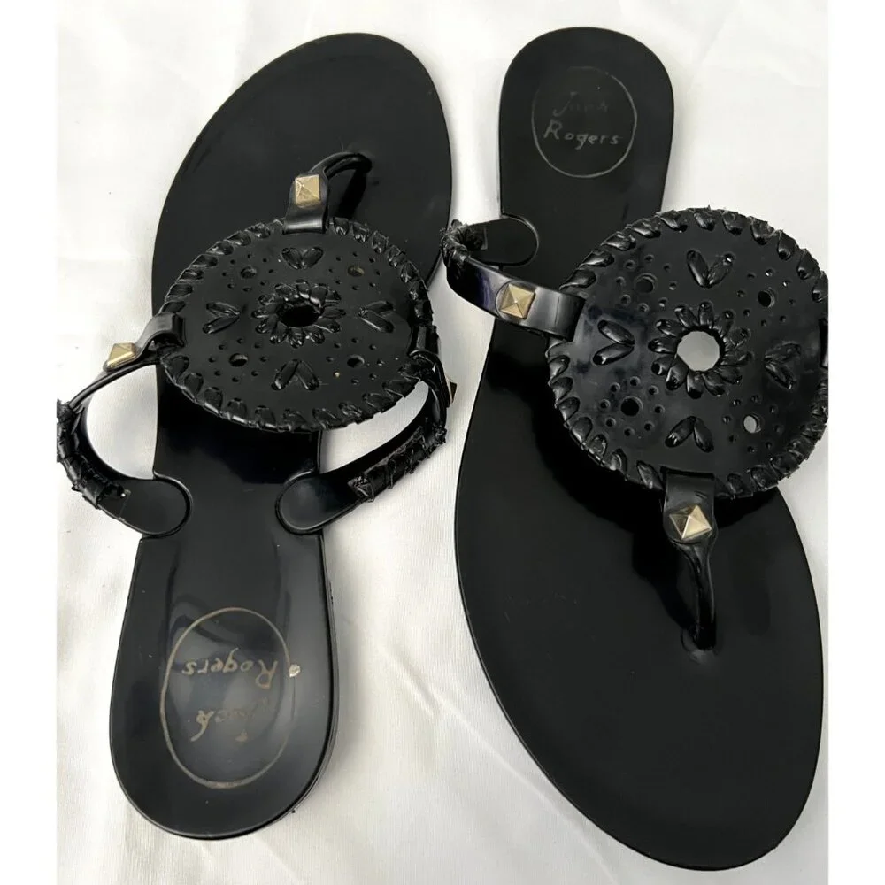 Jack Rogers Georgica Jelly Flip Flop Thong Sandals Womens Sz 8 Black